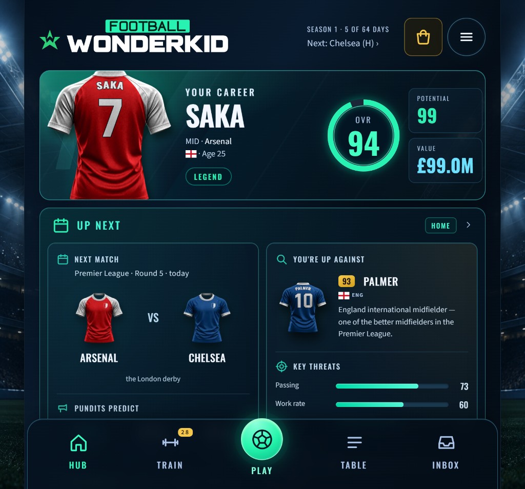The career hub: your player, next match and the opposition's key threats